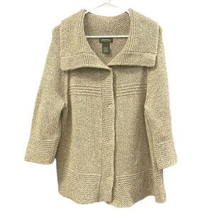 Eddie Bauer Alpaca Wool Blend Cardigan Sweater XXL Beige Knit 3/4 Sleeve